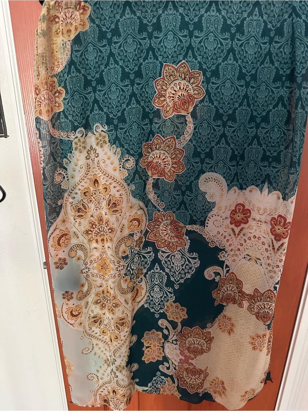 Women’s Fall Teal and Gold Paisley Silky Scarf